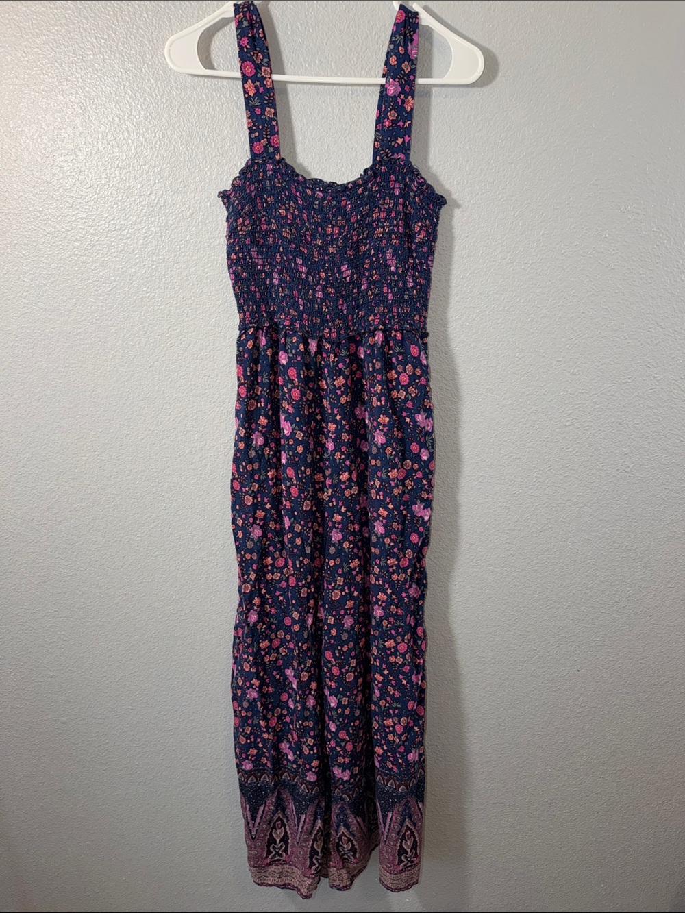 Sleeveless Navy Floral Wide Leg Jumper with Pink Accents